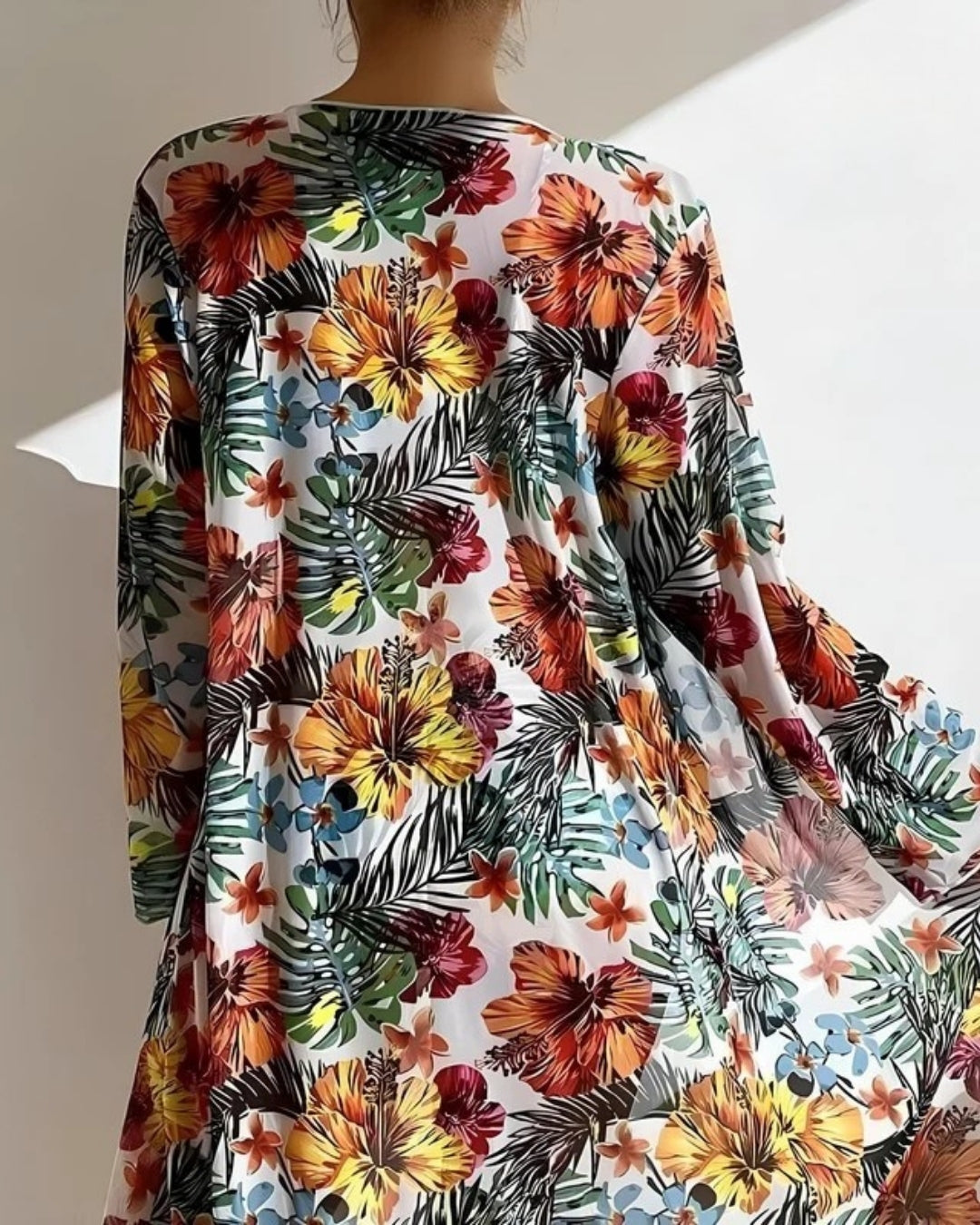 Biquíni + Saída Kimono Estampado Com Amarração e Calcinha Alta