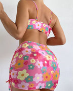 Biquíni + Saia Floral Com Top Meia Taça Estruturado