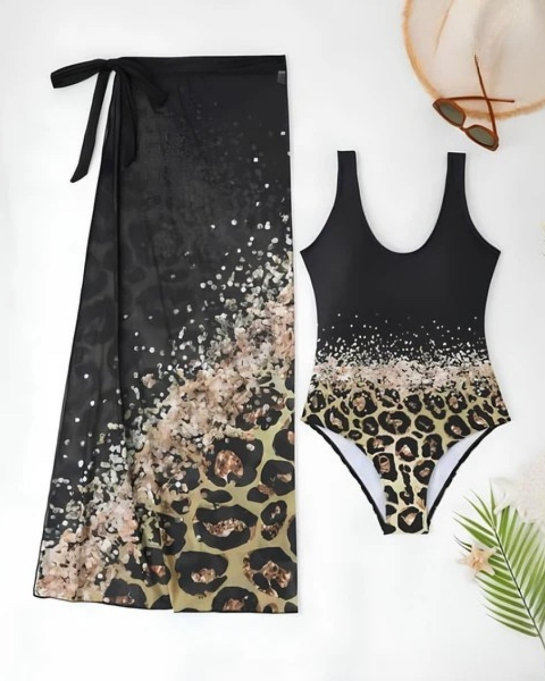 Maiô + Saída Pareô Animal Print Com Amarração Lateral