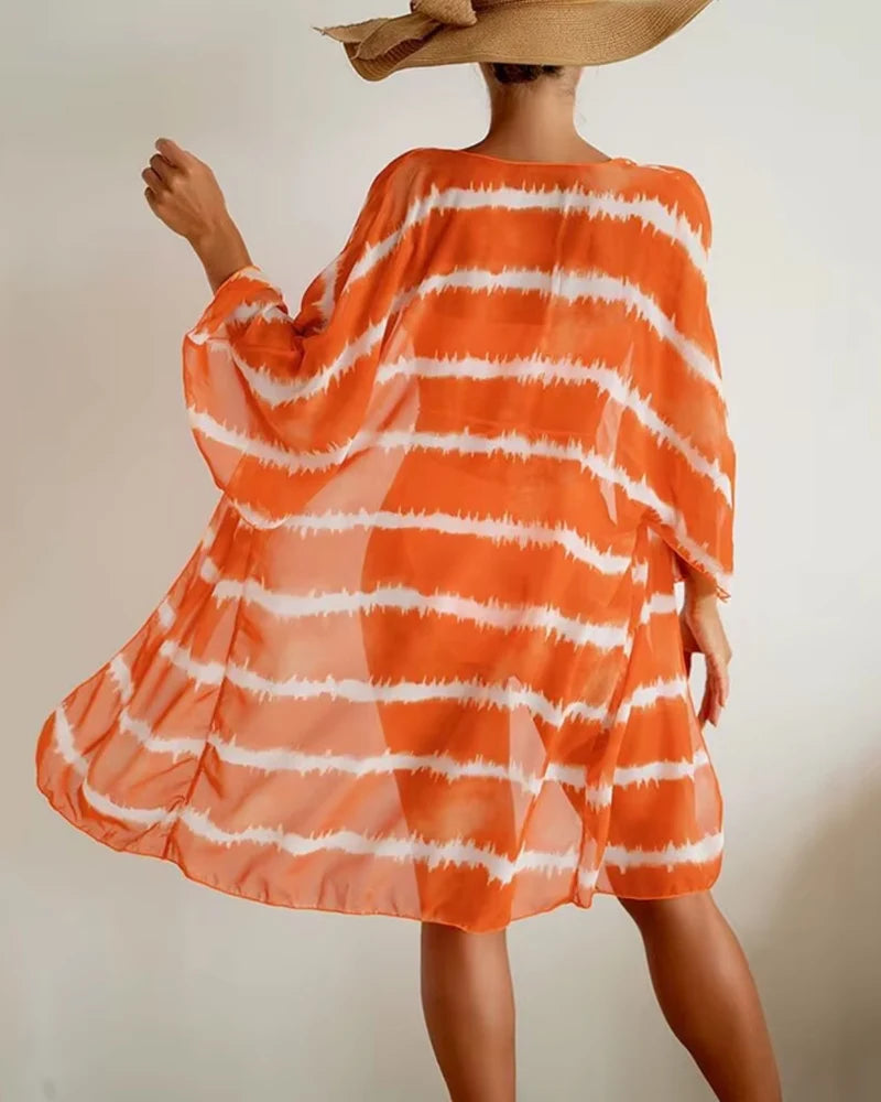 Biquíni + Saída Kimono Estampada Com Top Faixa E Tiras