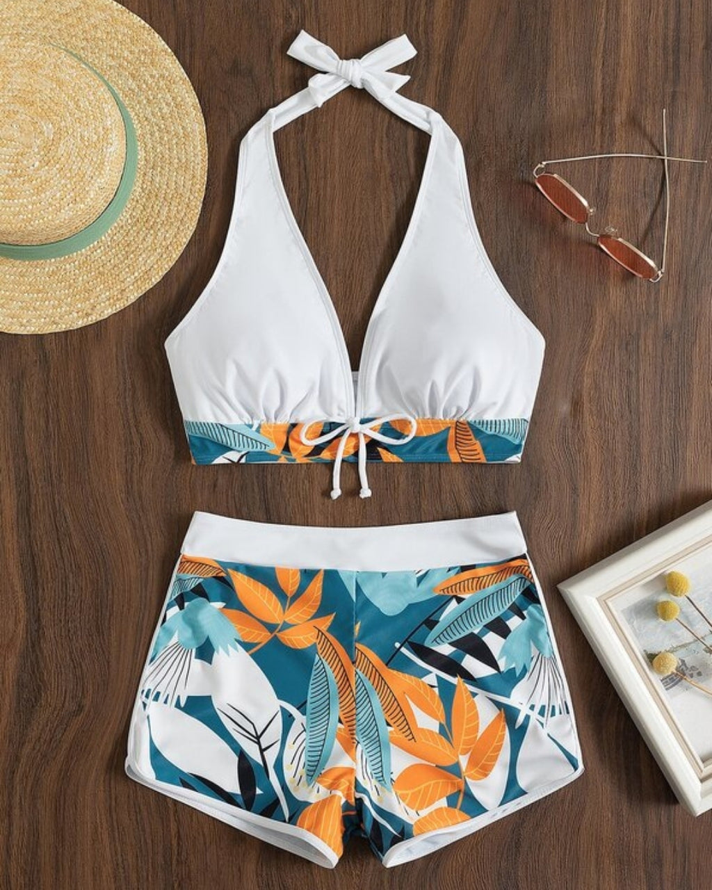 Biquíni Com Short Praia Tropical Com Amarração