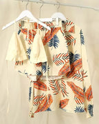 Conjunto Biquíni + Saída Short E Camisa Estampada Tropical