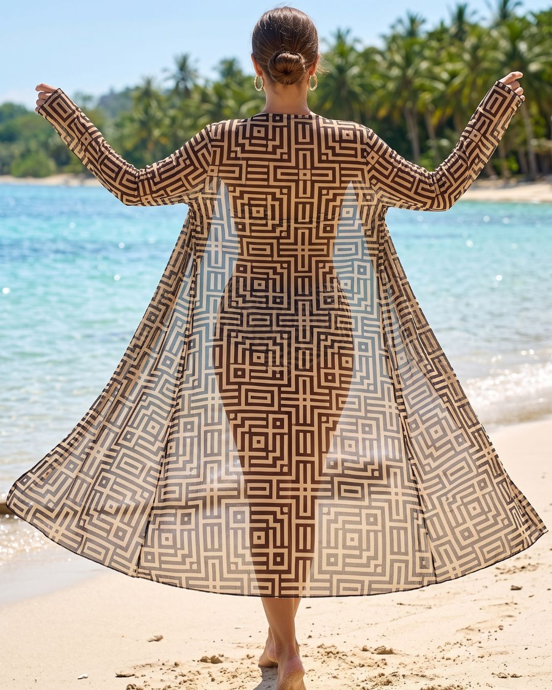 Conjunto Praia Com Short E Kimono Longo