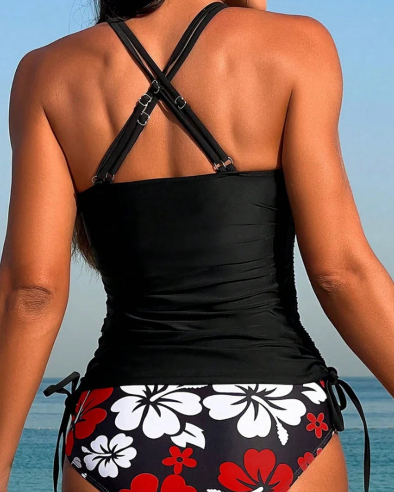 Tankini Floral Com Amarração Lateral Frente Única