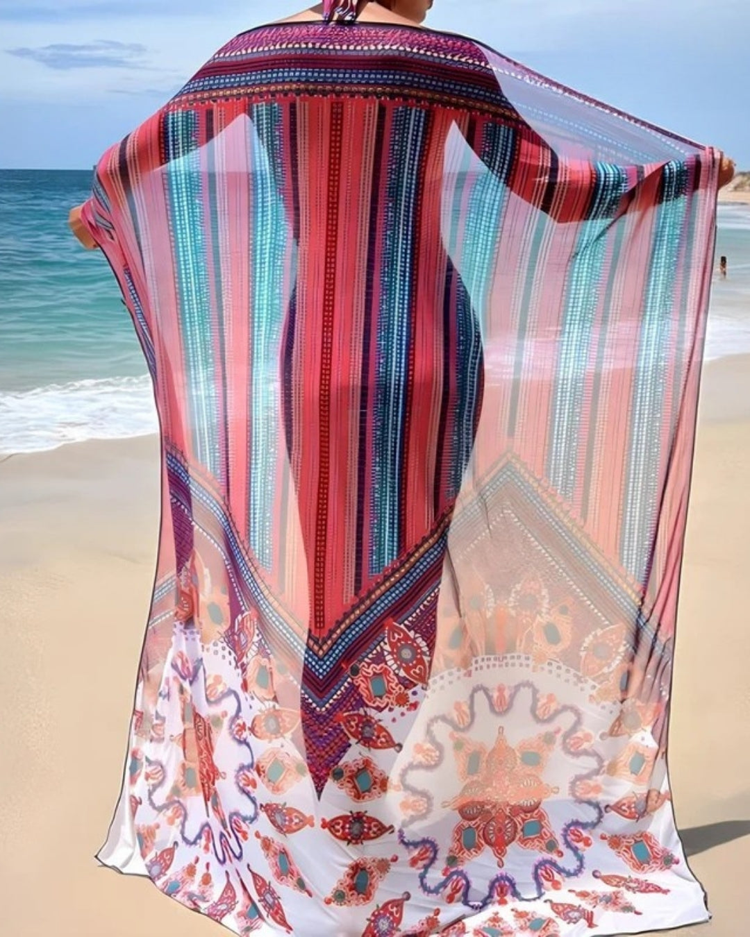 Biquíni + Saída De Praia Estampado Com Cintura Alta