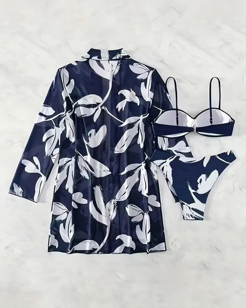 Biquíni + Saída Kimono Estampada Manga Longa