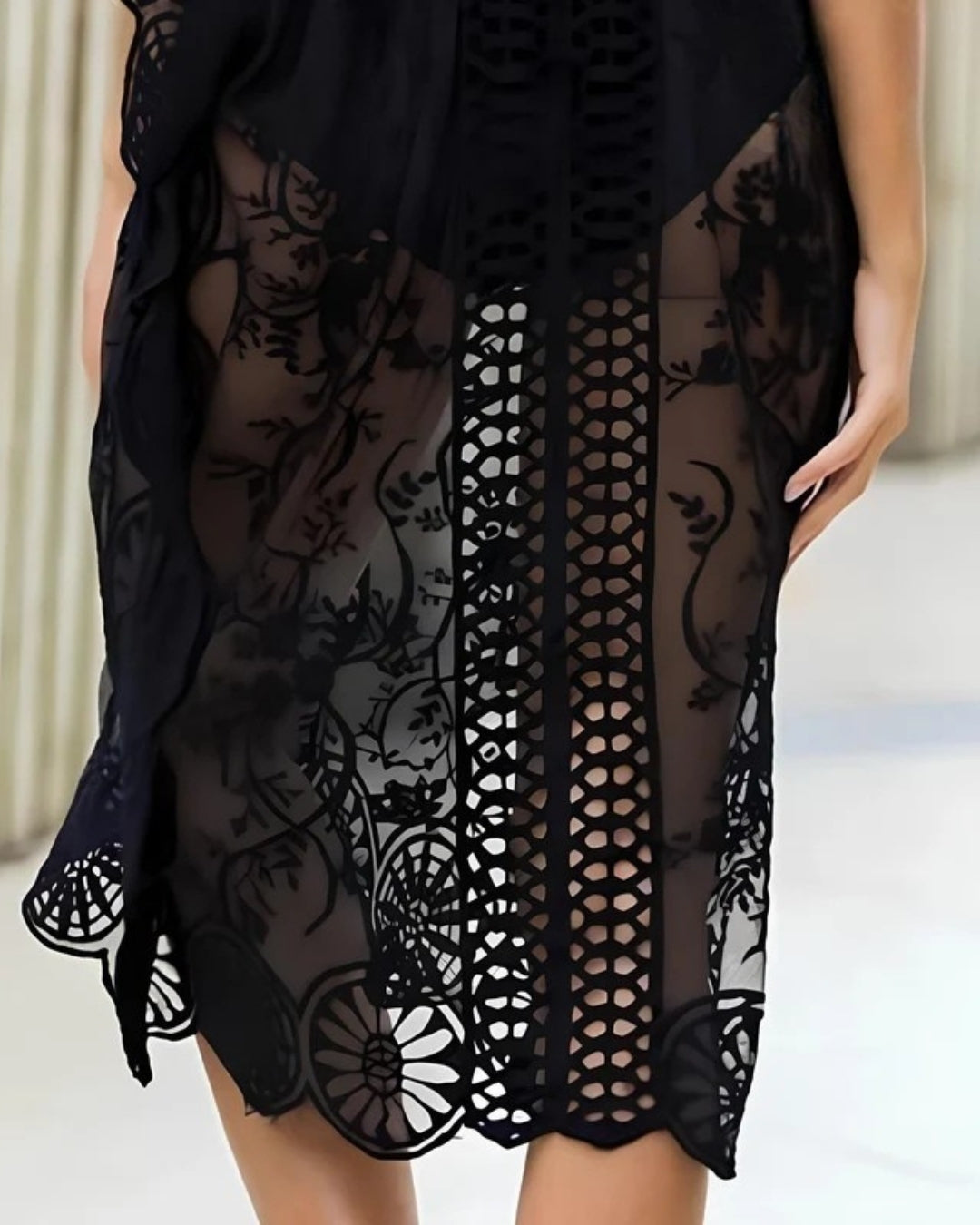 Saída De Praia Vestido Longo Vazado Com Decote V