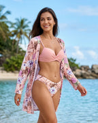 Biquíni + Saída de Praia Floral Estilo Resort Tropical