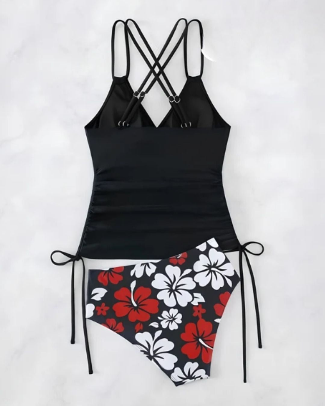 Tankíni Decote V Com Alças Cruzadas E Calcinha Floral