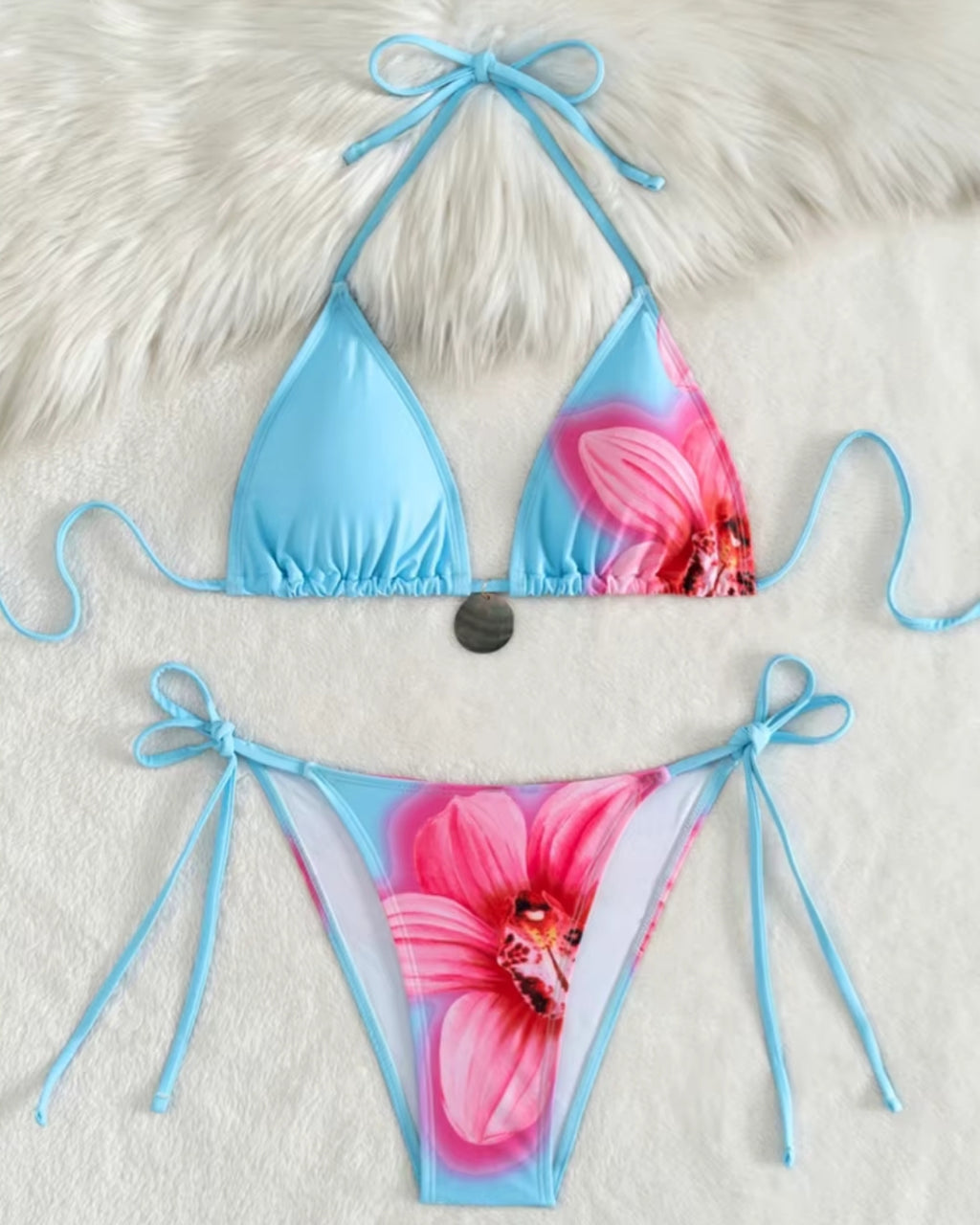 Biquíni Cortininha Com Amarração Estampa Floral Hibisco
