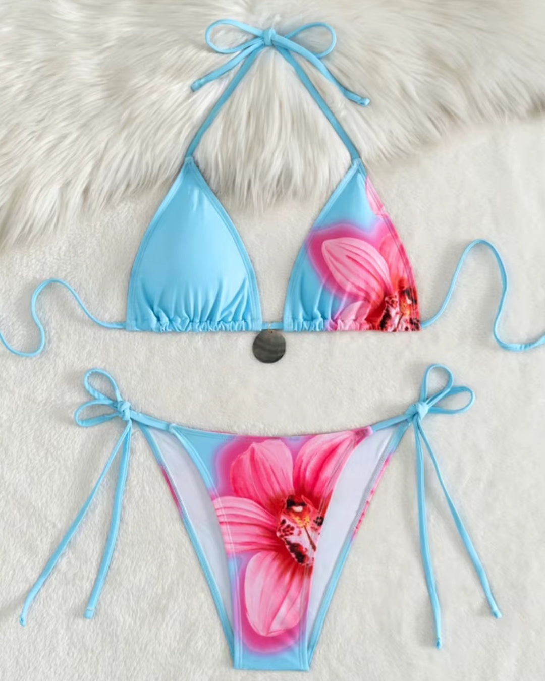Biquíni Cortininha Com Amarração Estampa Floral Hibisco