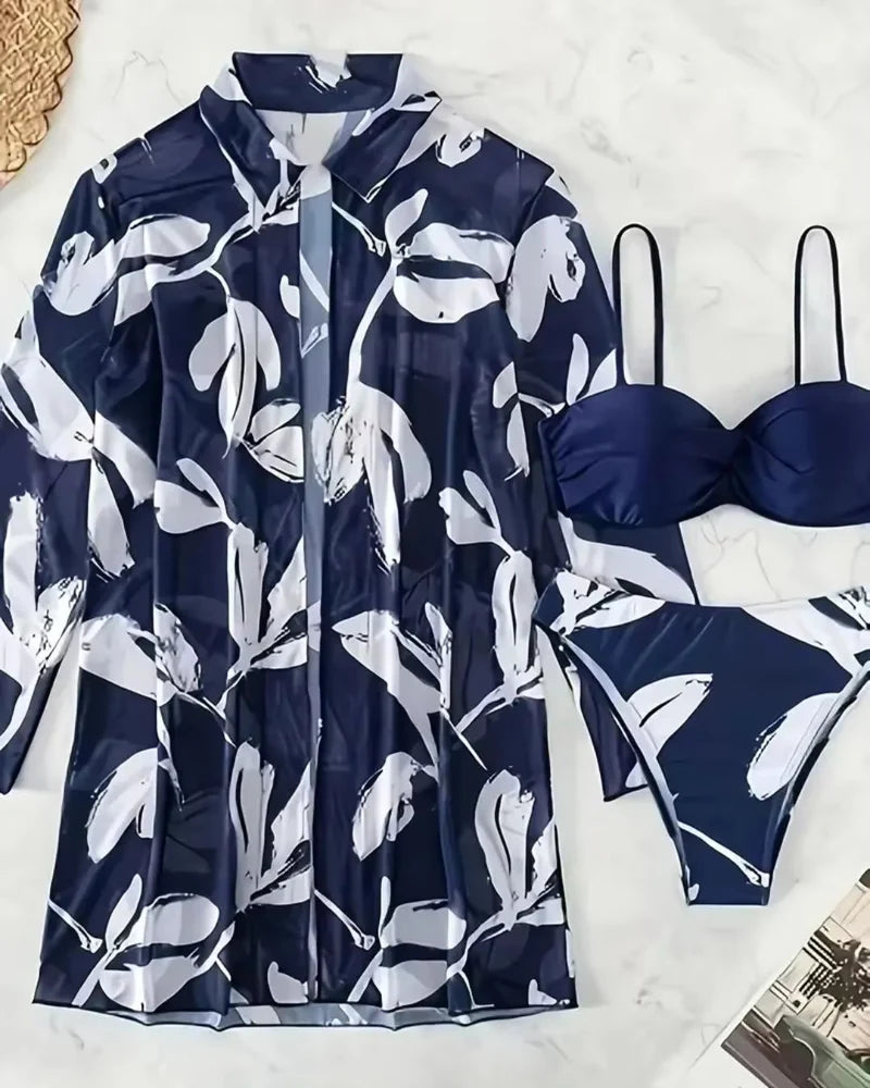 Biquíni + Saída Kimono Estampada Manga Longa