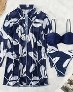 Biquíni + Saída Kimono Estampada Manga Longa