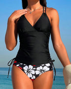 Tankini Floral Com Amarração Lateral Frente Única