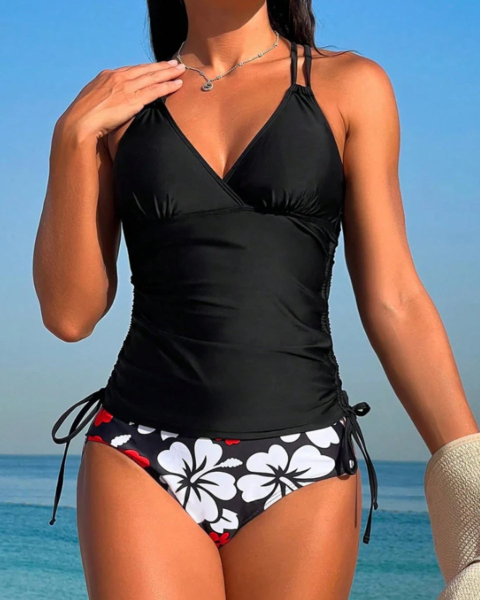 Tankini Floral Com Amarração Lateral Frente Única