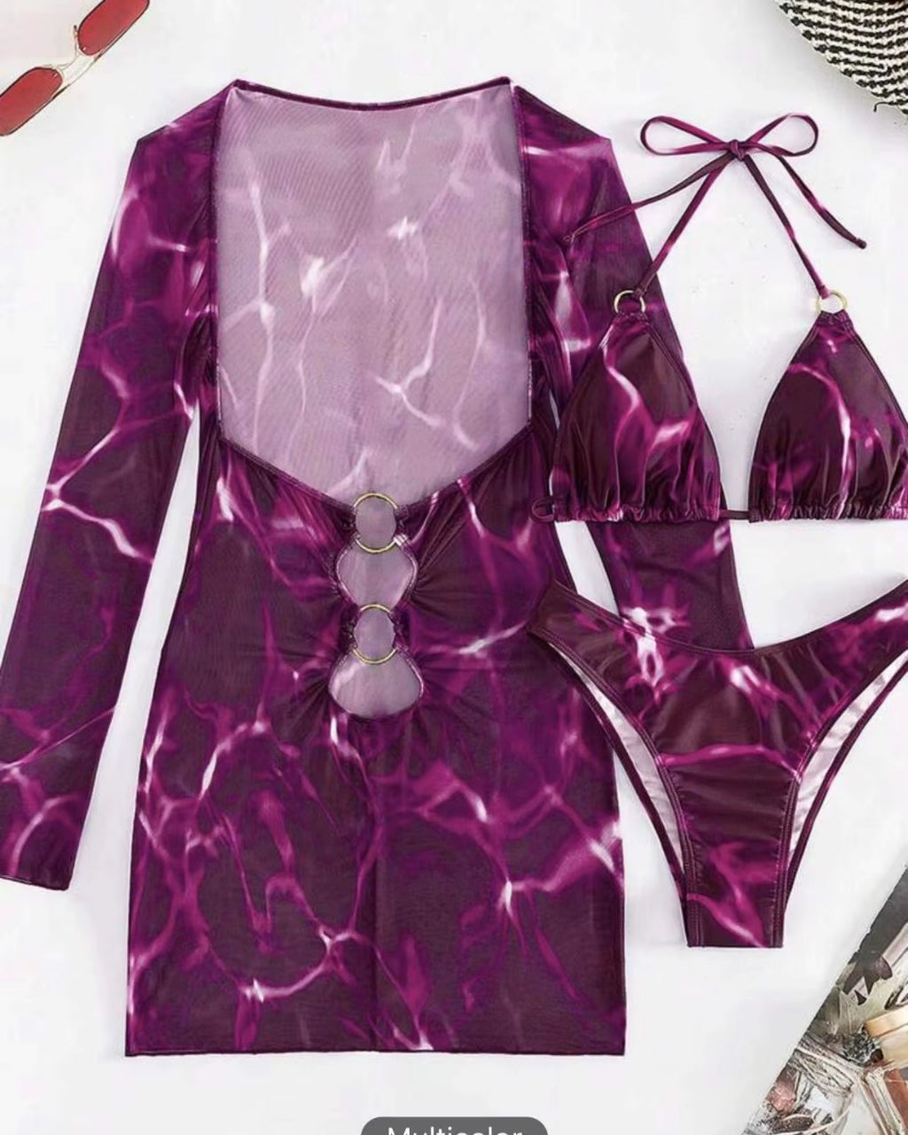Biquíni Cortininha + Vestido Transparente E Argolas