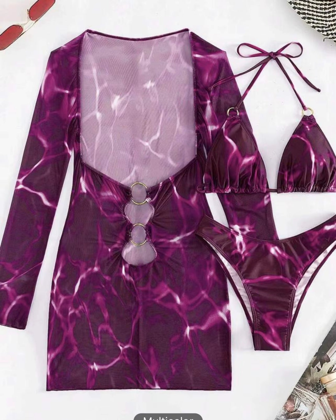 Biquíni Cortininha + Vestido Transparente E Argolas