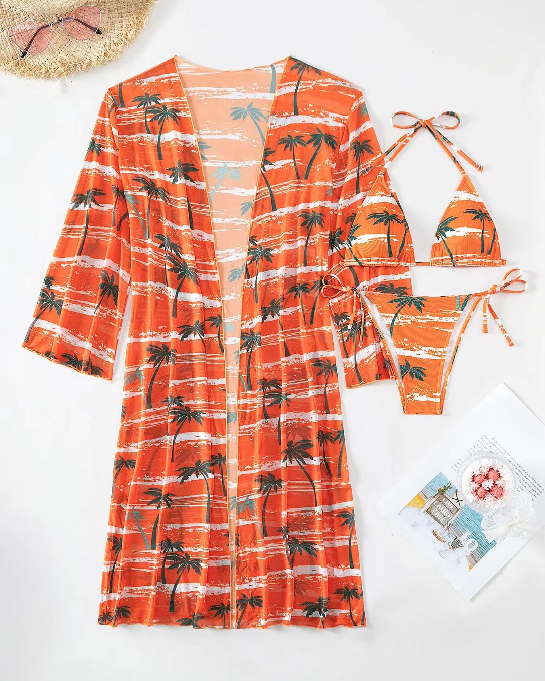 Biquíni + Saída de Praia Com Kimono Estampado Tropical
