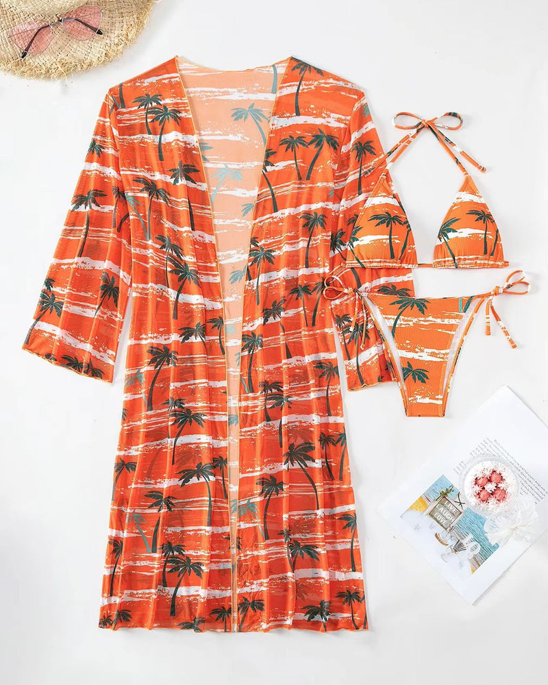 Biquíni + Saída de Praia Com Kimono Estampado Tropical