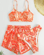 Conjunto Top Faixa E Calcinha + Short  Estampa Abstrata