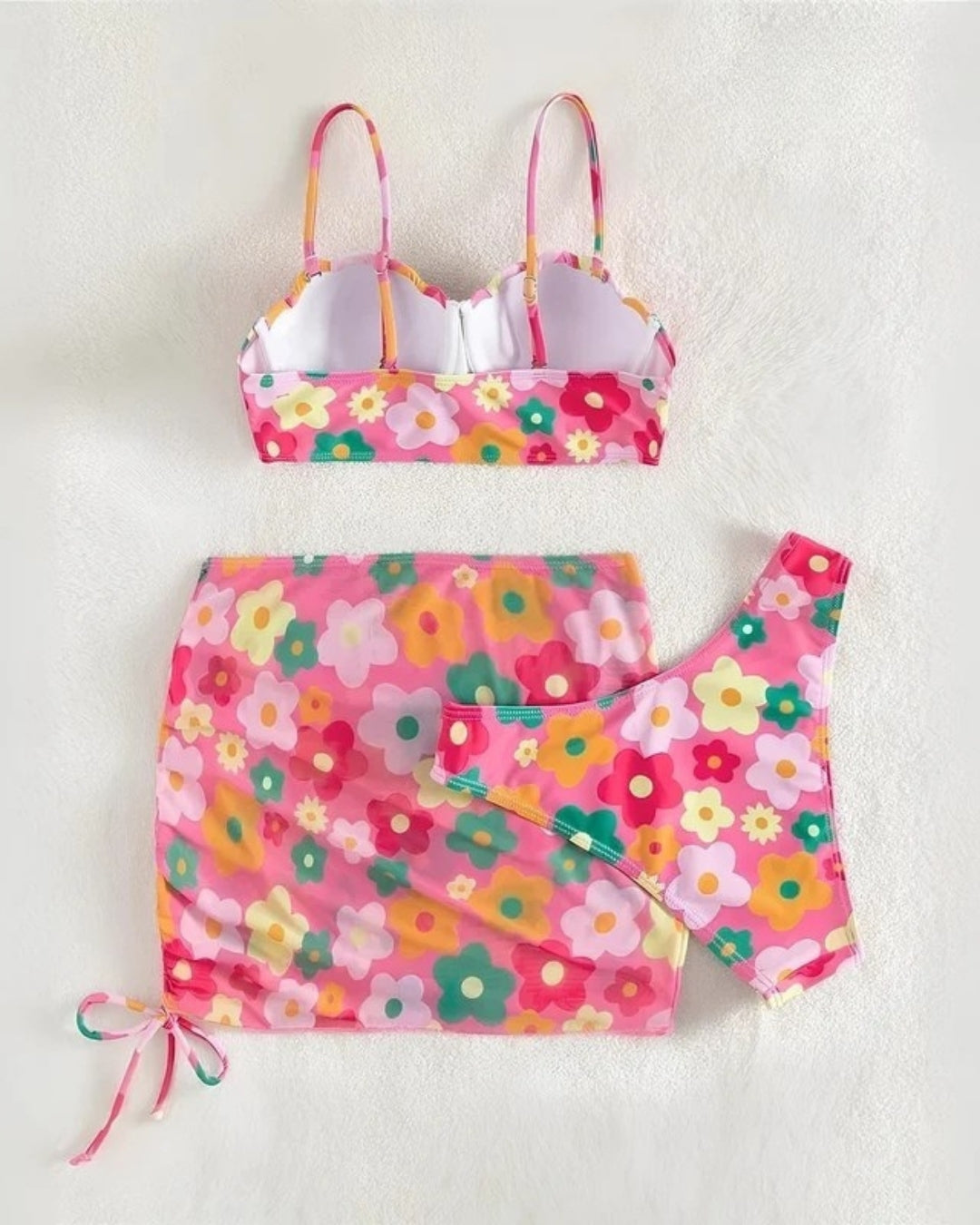 Biquíni + Saída Saia Curta Estampada Com Top Meia Taça