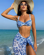 Biquíni + Saída de Praia Com Pareô Estampado Floral