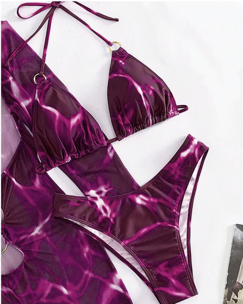 Biquíni Cortininha + Vestido Transparente E Argolas