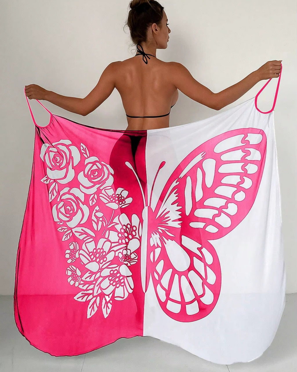 Saída de Praia Pareô Estampa Borboleta Com Franjas