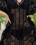 Saída De Praia Vestido Longo Vazado Com Decote V