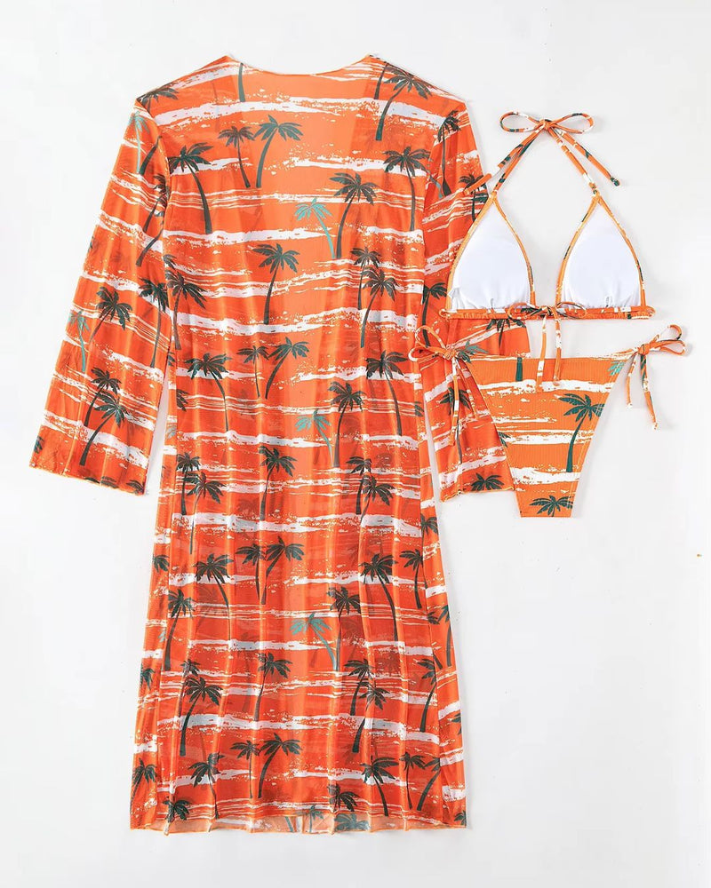 Biquíni + Saída de Praia Com Kimono Estampado Tropical