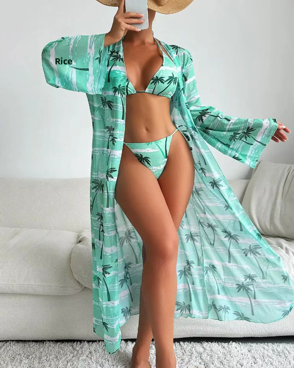 Biquíni + Saída de Praia Com Kimono Estampado Tropical