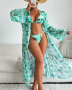 Biquíni + Saída de Praia Com Kimono Estampado Tropical