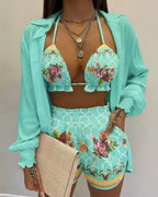 Conjunto Praia Shortinho + Kimono Estampado Resort
