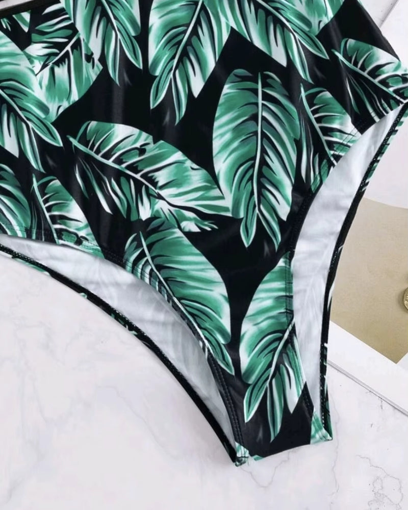 Maiô Modelador Com Recorte Em Tule E Estampa Tropical