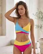 Biquíni Top Transpassado Cintura Alta Bicolor Elegante