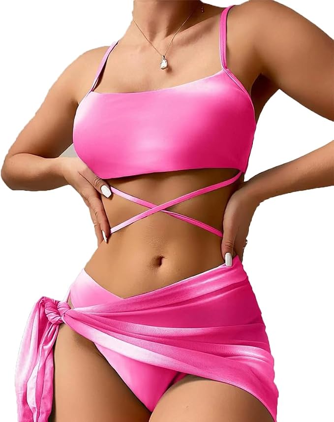 Biquíni + Saída Pareô Com Top Cropped E Tiras Na Cintura