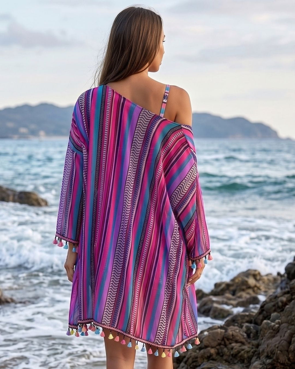 Conjunto Biquíni + Saída + Short Estampa Étnica 4 Peças