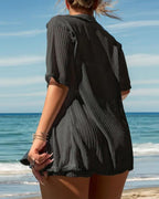 Conjunto Praia Camisa E Shorts Em Tricô Vazado Leve