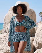 Conjunto Top Com Short Estampa Geométrica + Saída Longa