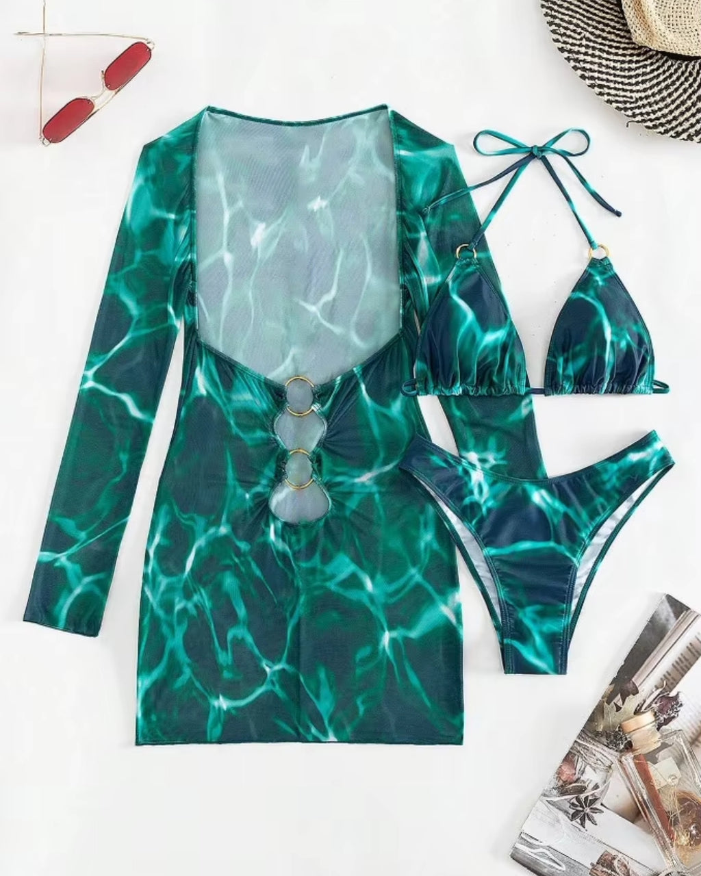 Biquíni Cortininha + Vestido Transparente E Argolas