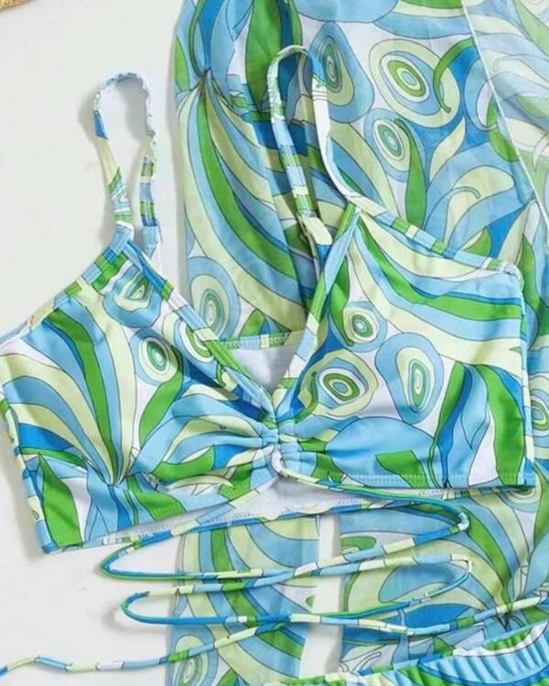 Biquíni + Saída de Praia Estampado Estilo Resort Retrô