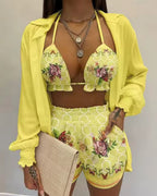 Conjunto Praia Shortinho + Kimono Estampado Resort