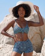 Conjunto Top Com Short Estampa Geométrica + Saída Longa
