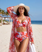 Biquíni Hot Pant + Kimono Longo Floral