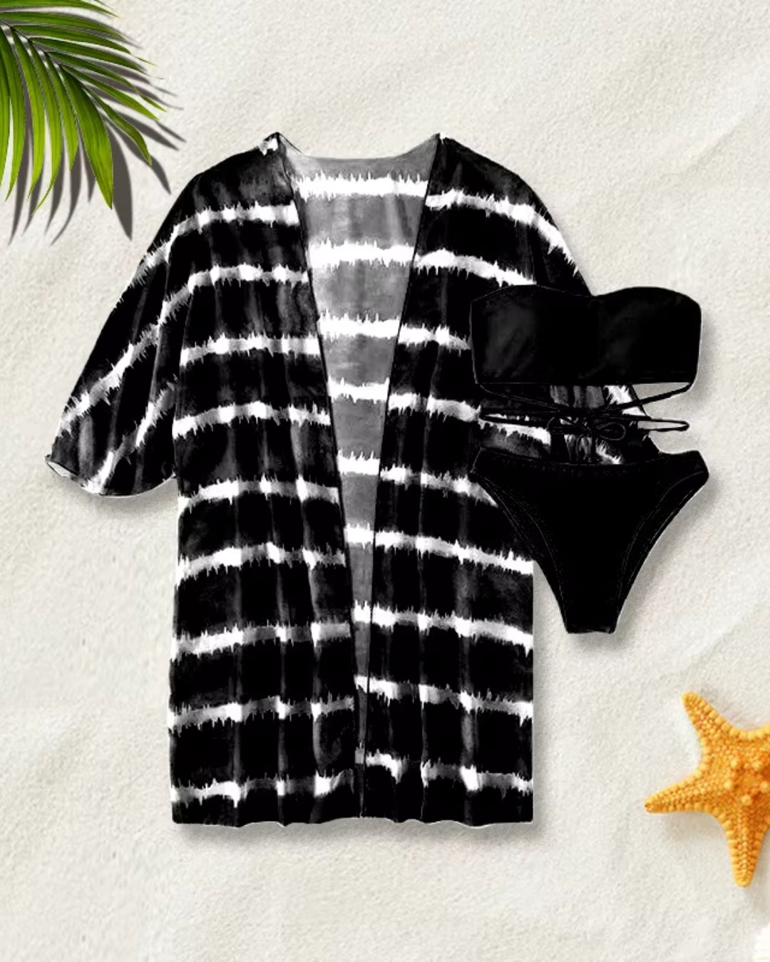 Biquíni + Saída de Praia Bandeau Com Amarração Estilo Resort