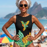 Maiô Regata Decote Alto Estampa Tropical Beija-Flor