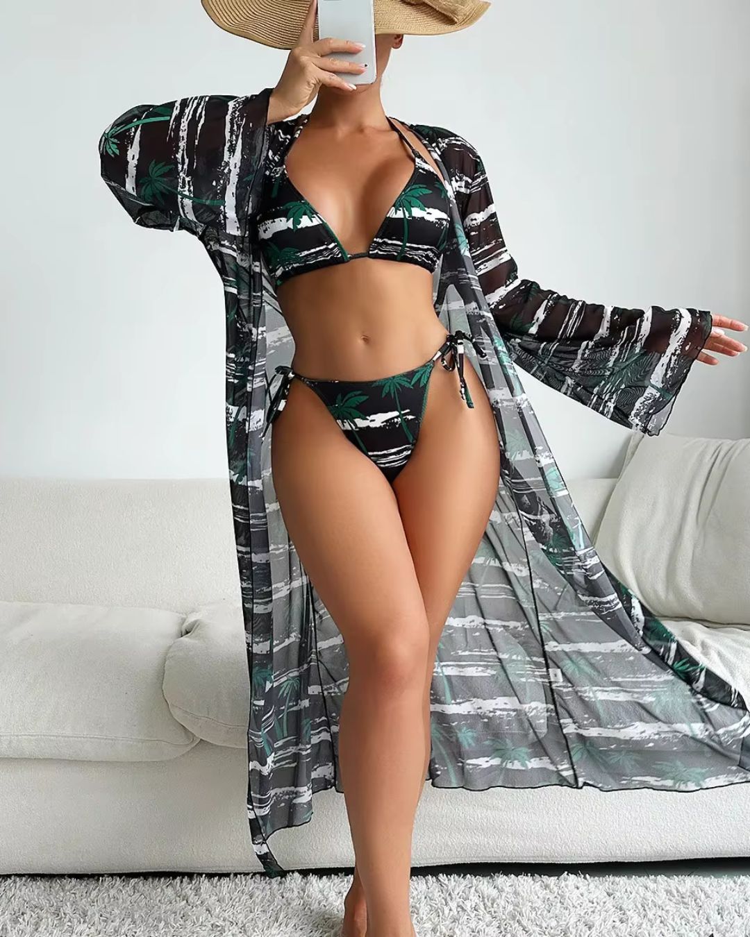 Biquíni + Saída de Praia Com Kimono Estampado Tropical