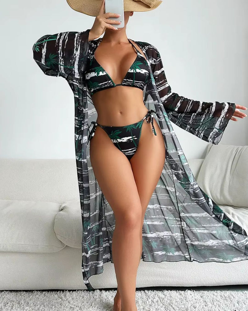 Biquíni + Saída de Praia Com Kimono Estampado Tropical