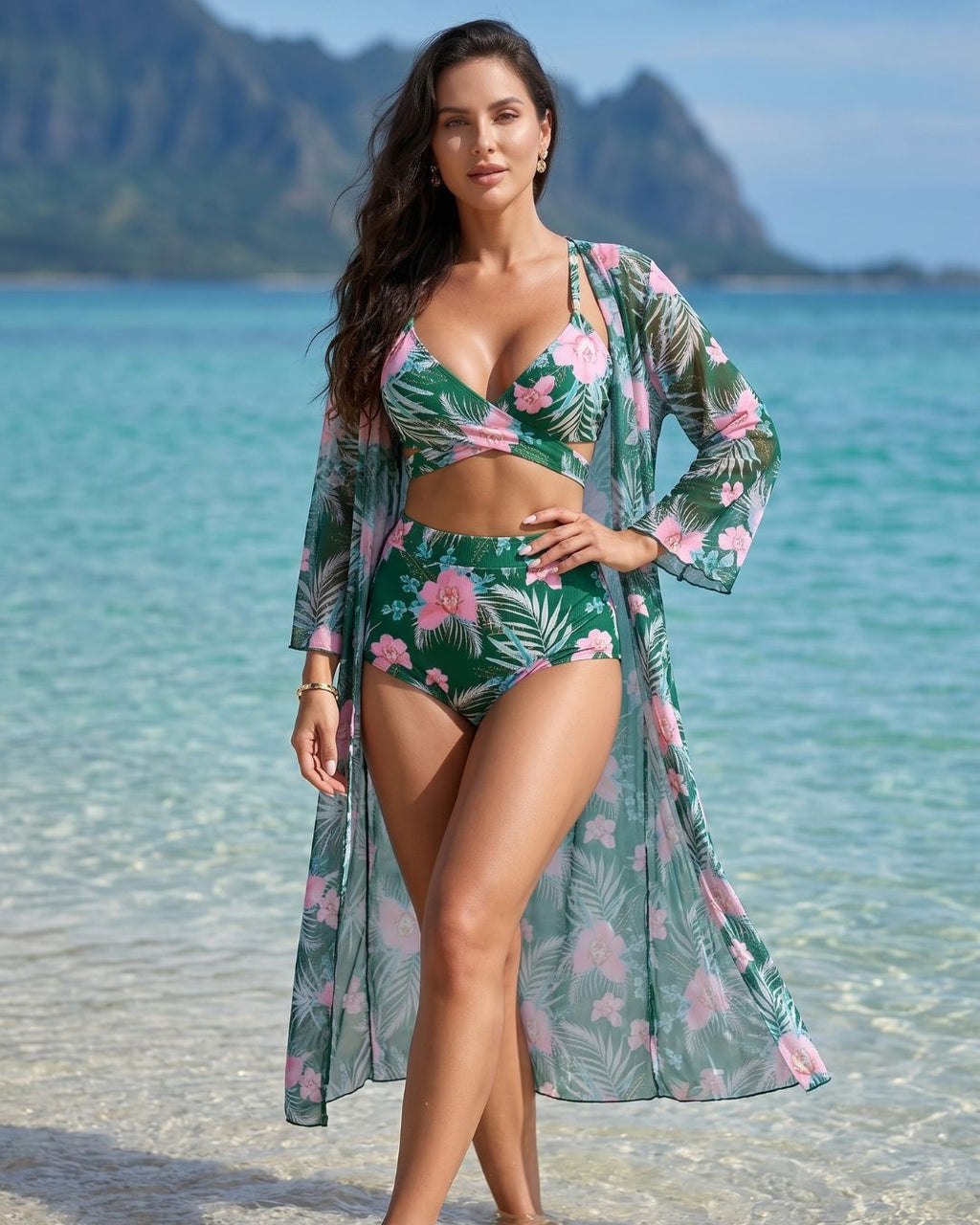 Biquíni Hot Pant + Kimono Longo Floral