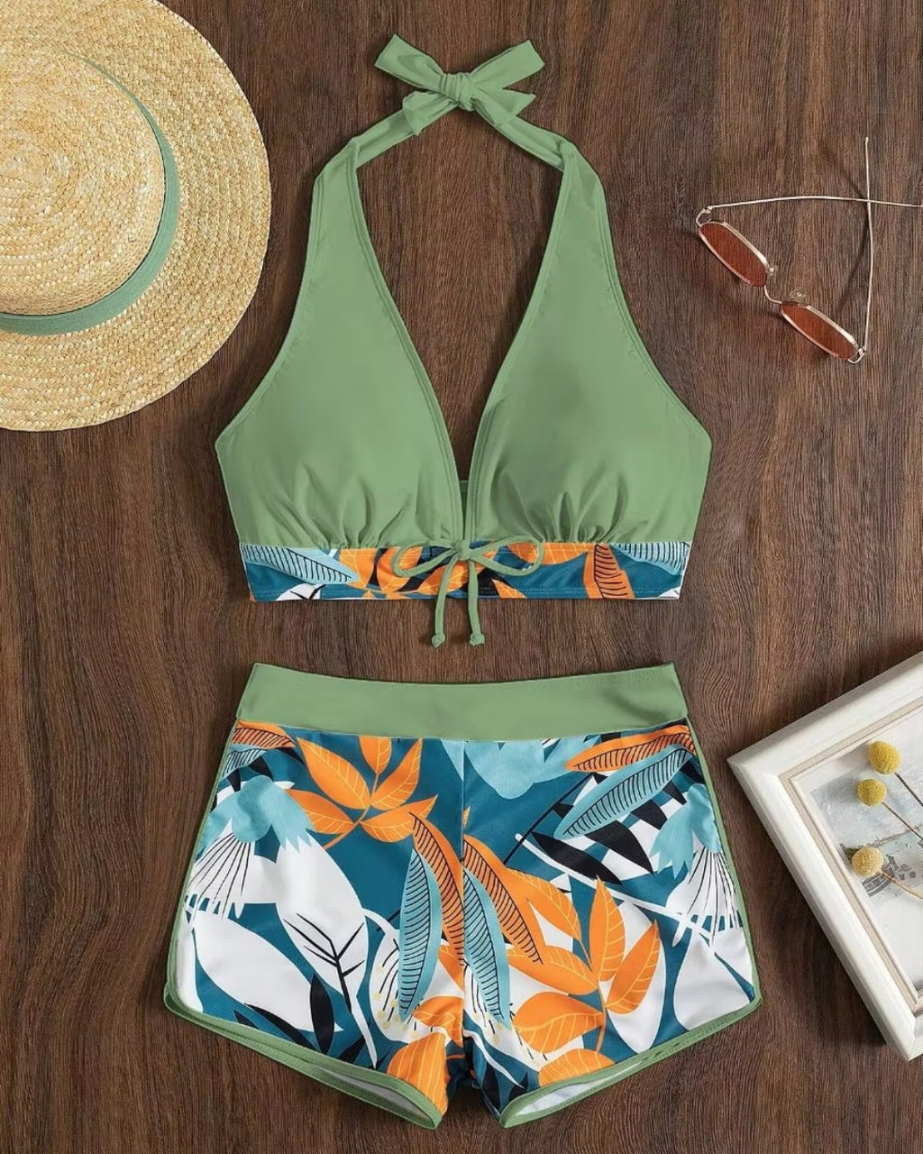 Biquíni Com Short Praia Tropical Com Amarração